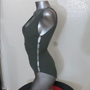 OLIVE GREEN & GOLD STUDDED CARMEN MARC VALVO ONE PIECE SWIMSUIT SIZE 6